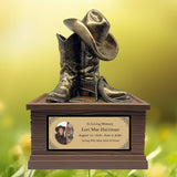 Cowgirl Boots Hat & Rope Adult Cremation Urn - Free Engraved Plate - Photo Option