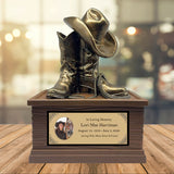 Cowgirl Boots Hat & Rope Adult Cremation Urn - Free Engraved Plate - Photo Option