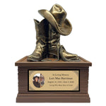 Cowgirl Boots Hat & Rope Adult Cremation Urn - Free Engraved Plate - Photo Option