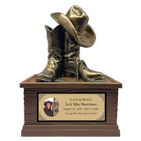 Cowgirl Boots Hat & Rope Adult Cremation Urn - Free Engraved Plate - Photo Option