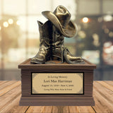 Cowgirl Boots Hat & Rope Adult Cremation Urn - Free Engraved Plate - Photo Option