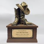 Cowgirl Boots Hat & Rope Adult Cremation Urn - Free Engraved Plate - Photo Option