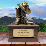 Cowgirl Boots Hat & Rope Adult Cremation Urn - Free Engraved Plate - Photo Option