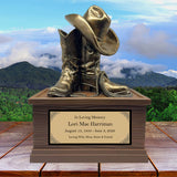Cowgirl Boots Hat & Rope Adult Cremation Urn - Free Engraved Plate - Photo Option