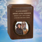 Cowboy or Cowgirl Horseshoe Walnut Photo Cremation Urn - Handcrafted Urn - Personalization and Photo Included