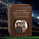 Cowboy or Cowgirl Horseshoe Walnut Photo Cremation Urn - Handcrafted Urn - Personalization and Photo Included