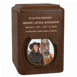 Cowboy or Cowgirl Horseshoe Walnut Photo Cremation Urn - Handcrafted Urn - Personalization and Photo Included