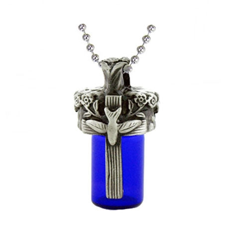 Cross & Dove Blue Cobalt Pendant Urn - Love Charms Option