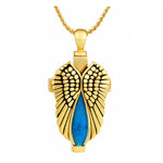 Gold Angel Wings Blue Cross Ash Jewelry Urn - Love Charms™ Option