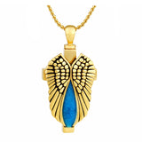 Gold Angel Wings Blue Cross Ash Jewelry Urn - Love Charms™ Option