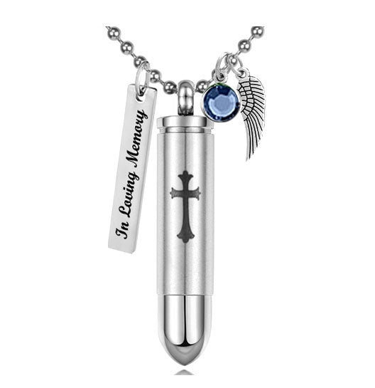 Cross Bullet Magnum Pendant Keepsake Urn - Love Charms Option