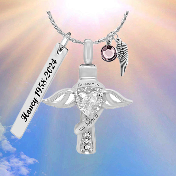 Forever In My Heart Cross Cremation Jewelry Urn - Love Charms® Option