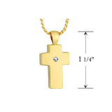 Memorial Cross 14KT Gold CZ Reversible Cremation Jewelry Urn - SHIPS NOW