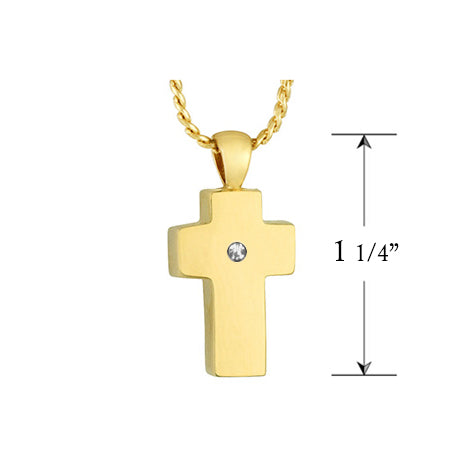 Memorial Cross 14KT Gold CZ Reversible Cremation Jewelry Urn - SHIPS NOW