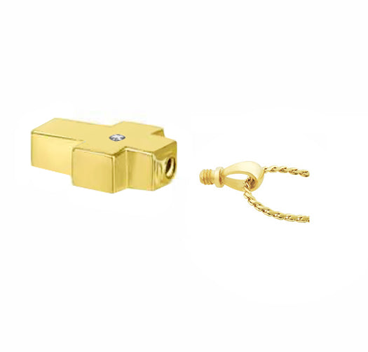 Memorial Cross 14KT Gold CZ Reversible Cremation Jewelry Urn - SHIPS NOW