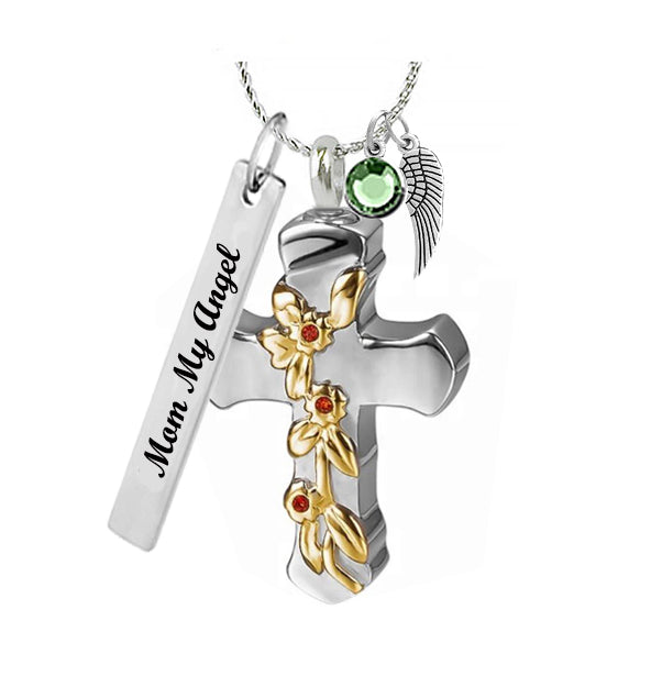 Memorial Flower Cross Ash Urn - Love Charms™ Option