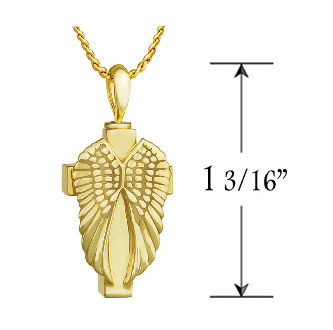 Cross Angel Wings 10KT or 14KT Gold Cremation Jewelry Urn - SHIPS NOW