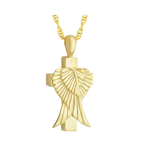 Gold Cross Angel Wings Jewelry Urn - Love Charms™ Option