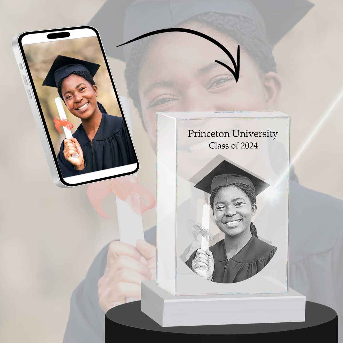3D Crystal Medium Rectangle Photo - Engraving & Light Base Options