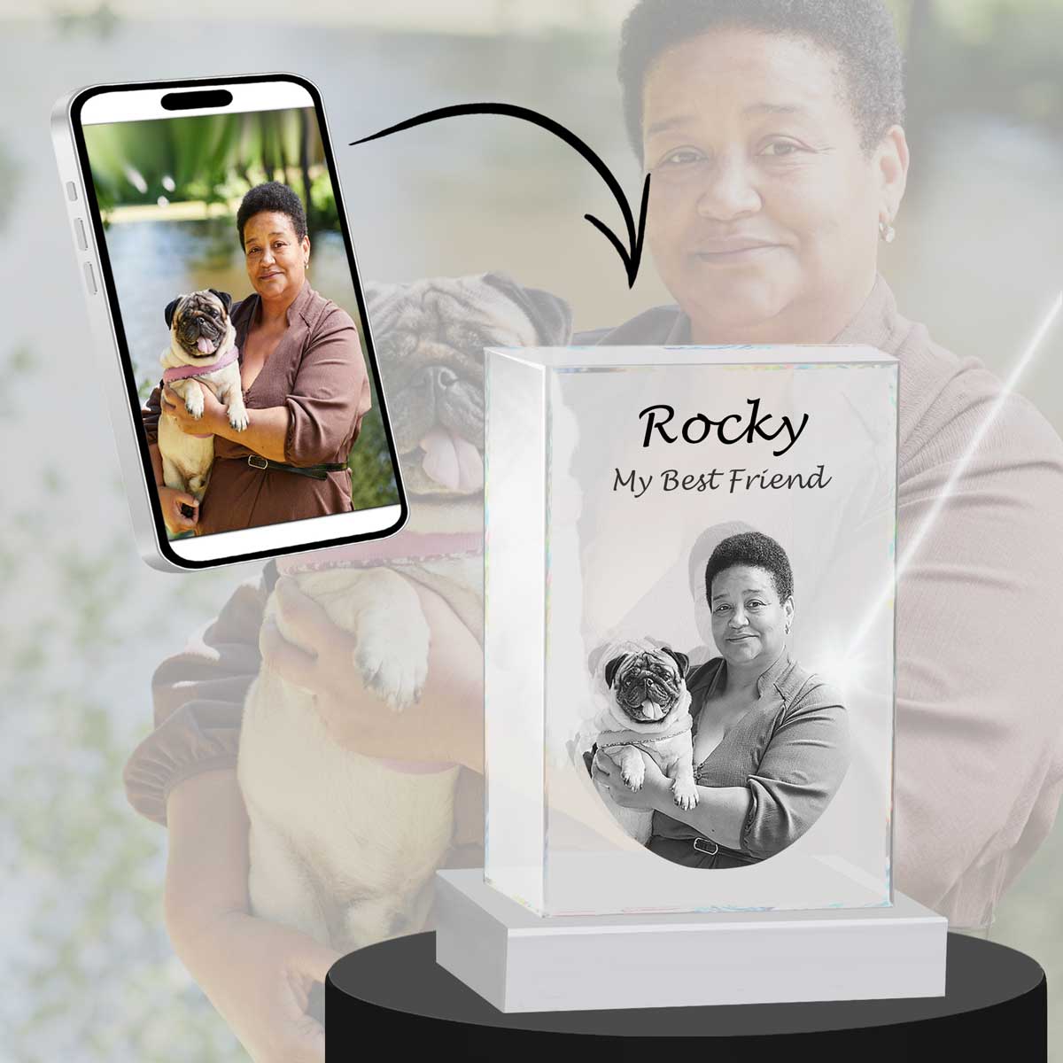 3D Crystal Medium Rectangle Photo - Engraving & Light Base Options