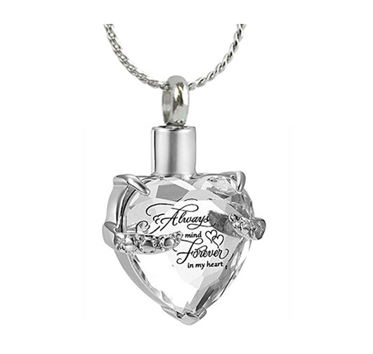 Crystal Always & Forever Heart Stainless Ash Urn - Love Charms Option