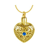 Blue Crystal Floral Gold Heart Pendant Urn - Love Charms Option