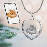 2D Crystal Photo Heart Necklace Pendant - Engraving Option - Free Chain