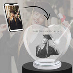 3D Crystal Large Heart Photo - Engraving & Light Base Options