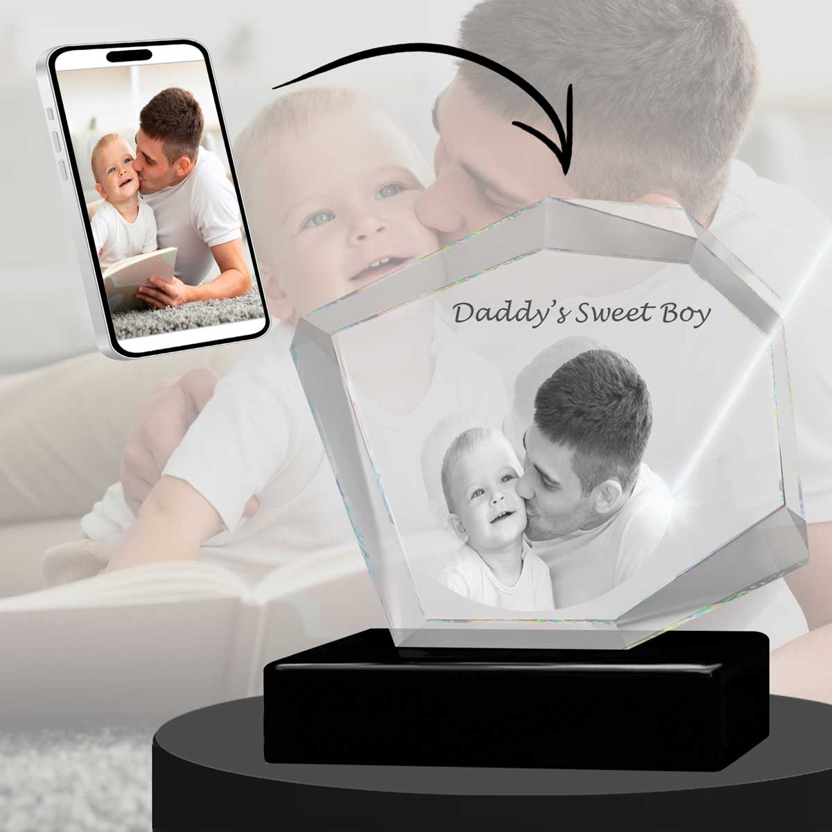 3D Crystal Large Mountain Photo - Engraving & Light Base Options