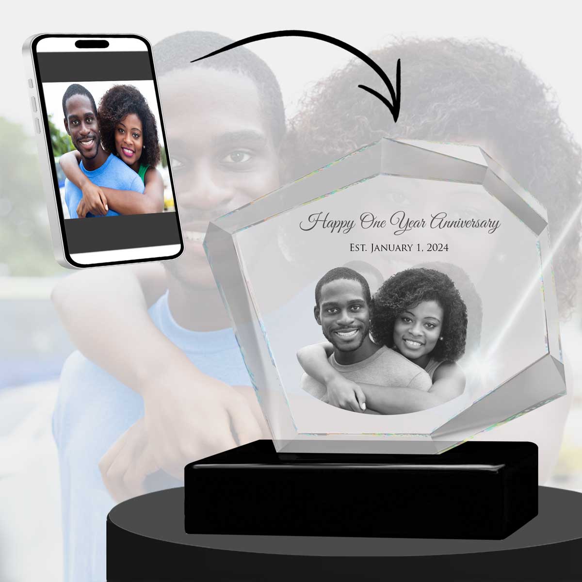 3D Crystal Large Mountain Photo - Engraving & Light Base Options