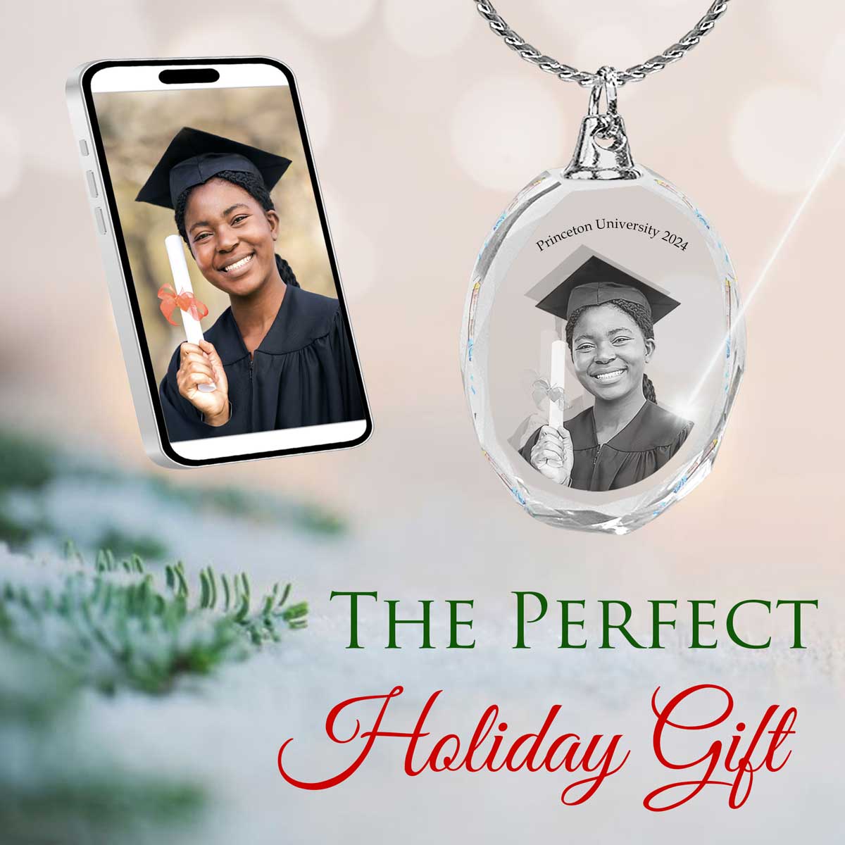 2D Crystal Photo Round Necklace Pendant - Engraving Option - Free Chain