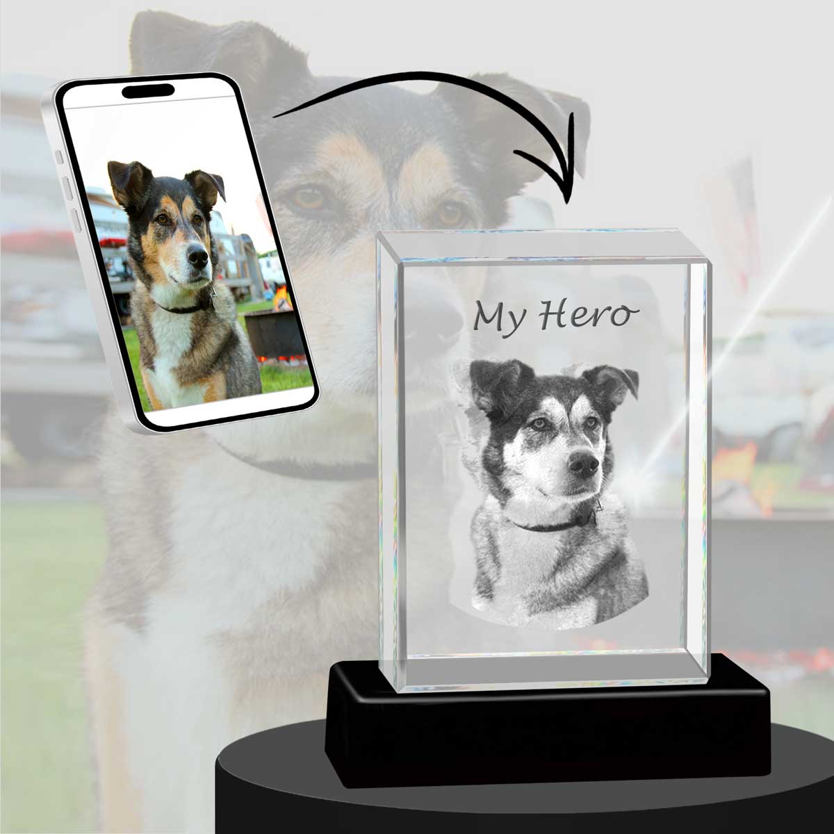 3D Crystal Large Ultra Rectangle Portrait Photo - Engraving & Light Base Options