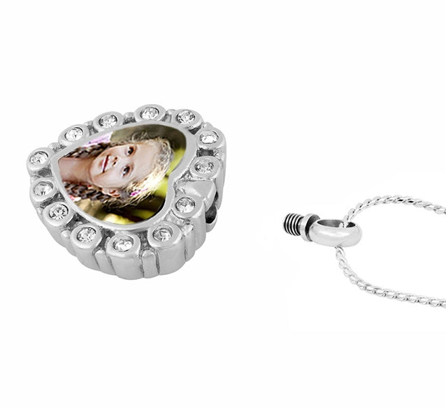 Color Photo Crystal Heart Urn Pendant - Love Charms Option