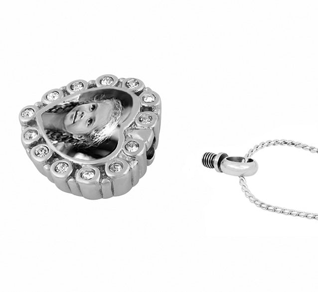 Black & White Photo Crystal Heart Urn Pendant - Love Charms Option