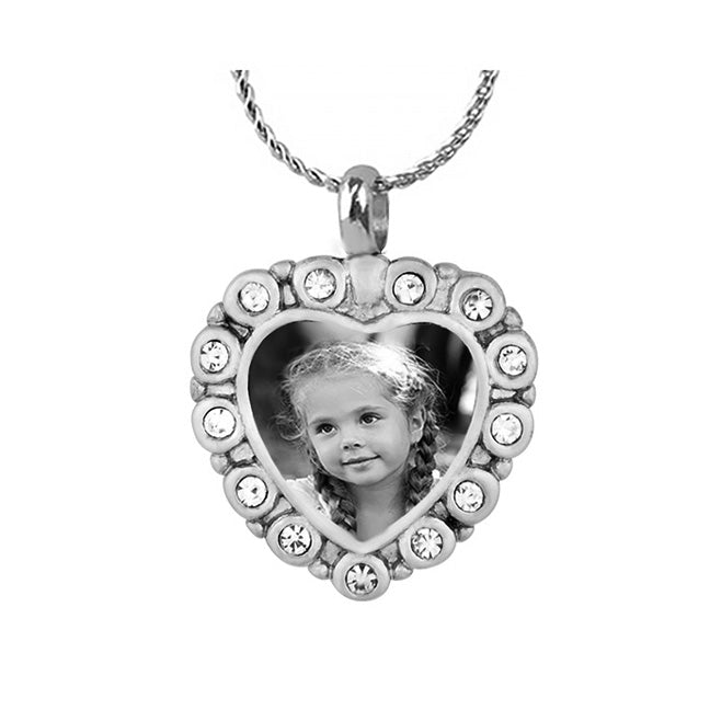 Black & White Photo Crystal Heart Urn Pendant - Love Charms Option