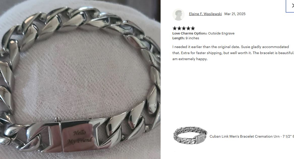 Cuban Link Men's Bracelet Cremation Urn - 7 1/2" 8" or 9" 