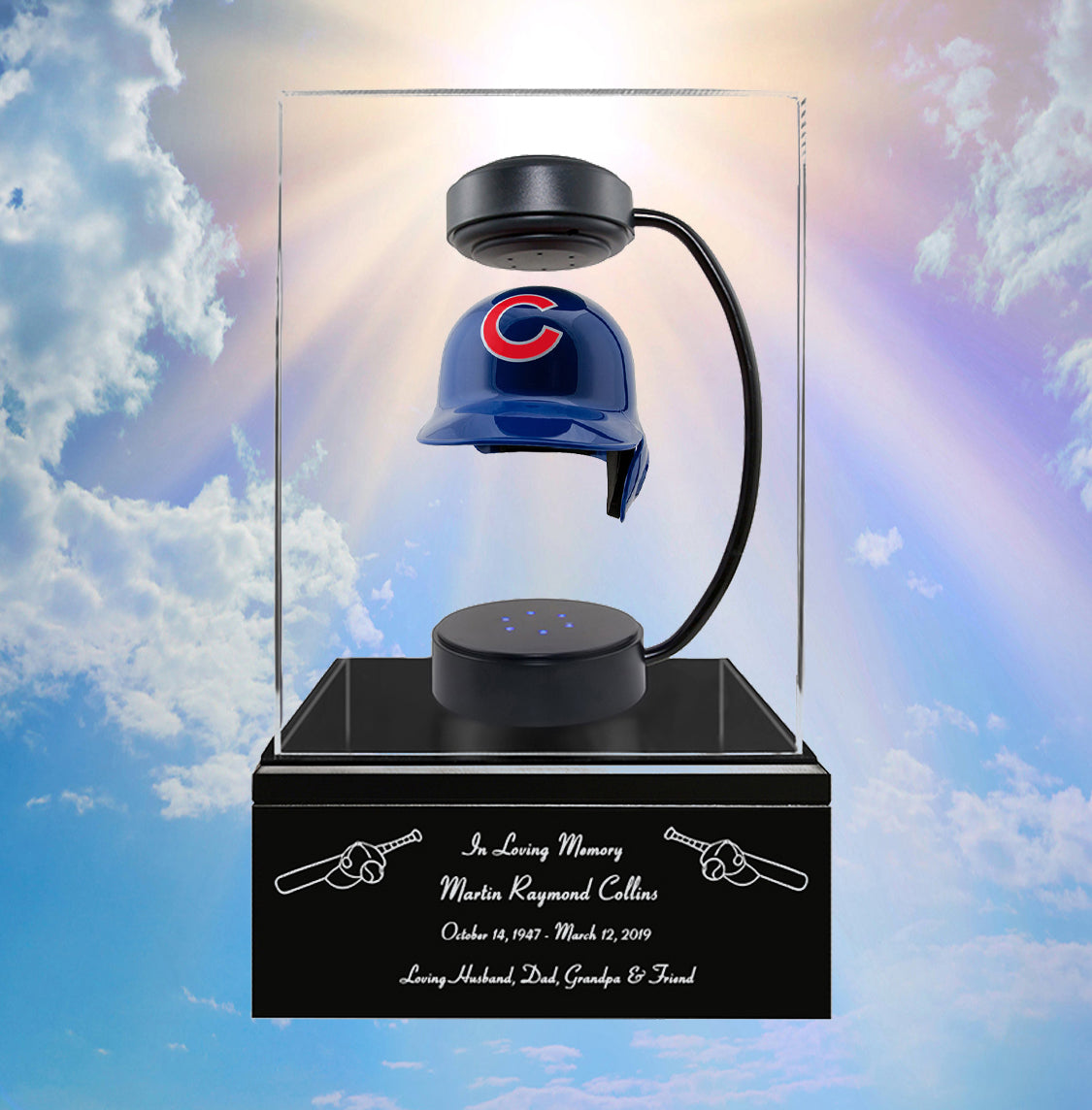 Baseball Cremation Urn & Chicago Cubs Hover Helmet Décor