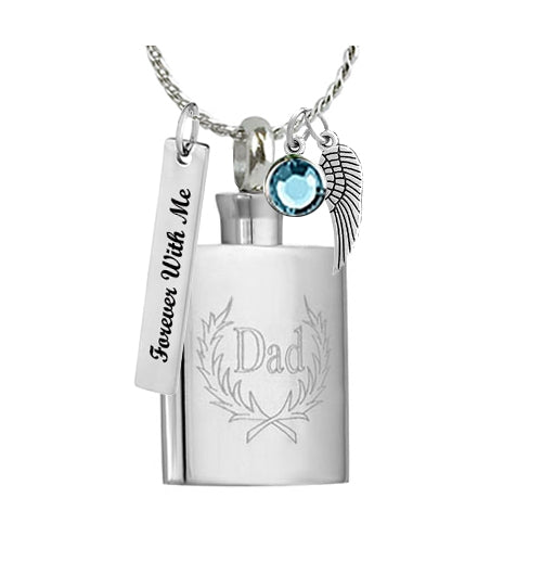 Dad Flask Ashes Necklace Urn - Love Charms Option