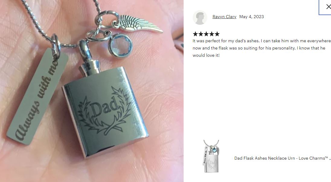 Dad Flask Ashes Necklace Urn - Love Charms™ Option