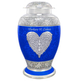 Skip to the end of the images gallery
Skip to the beginning of the images gallery
Blue Heart Angel Wings Cashmere Adult Urn - Pro Diamond Engraving