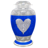 Blue Heart Angel Wings Cashmere Adult Urn - Pro Diamond Engraving