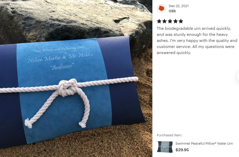 Oceanic Peaceful Pillow® Water Burial Cremation Urn - Biodegradable Water Burial At Sea Urn