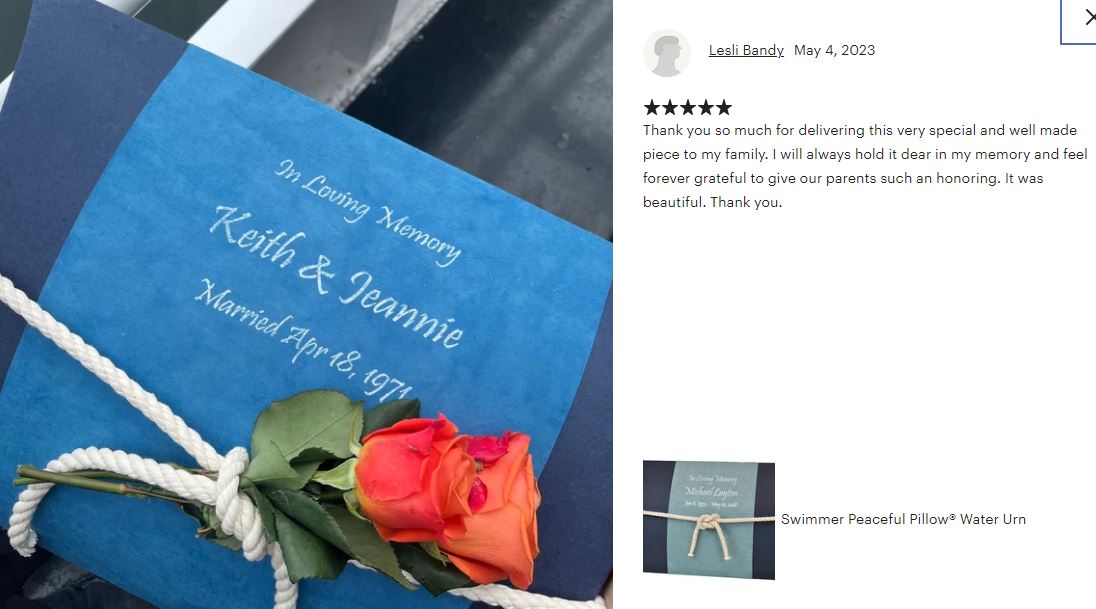 Oceanic Peaceful Pillow® Water Burial Cremation Urn - Biodegradable Water Burial At Sea Urn