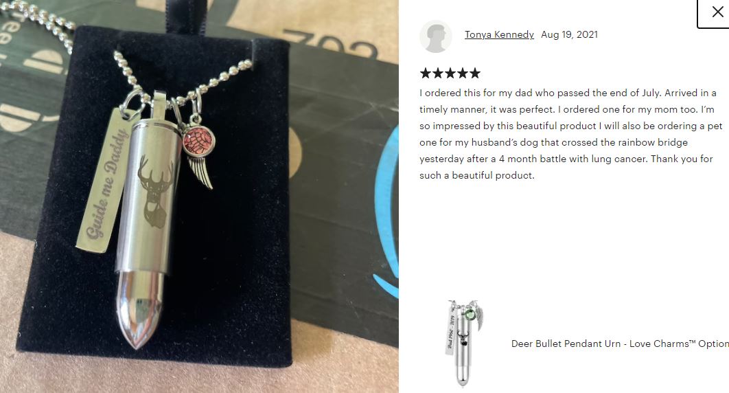 Deer Bullet Pendant Urn - Love Charms™ Option