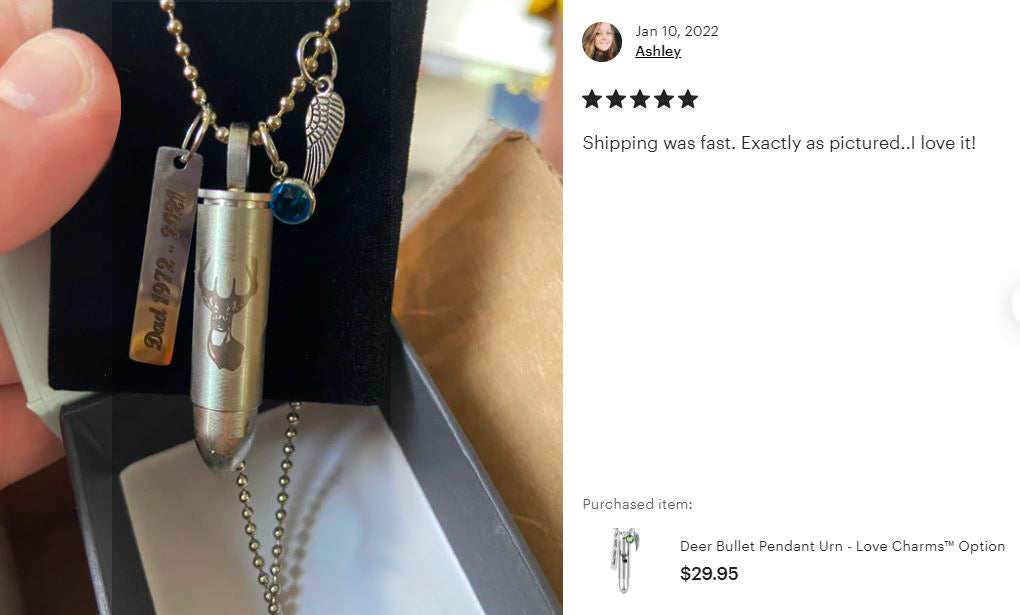 Deer Bullet Pendant Urn - Love Charms™ Option