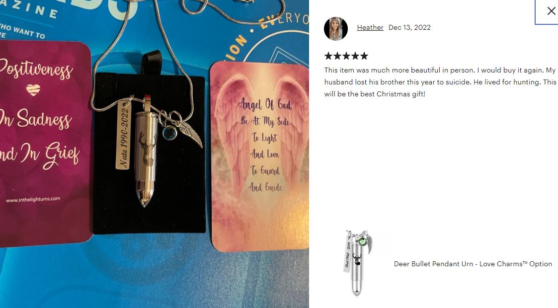 Deer Bullet Pendant Urn - Love Charms™ Option