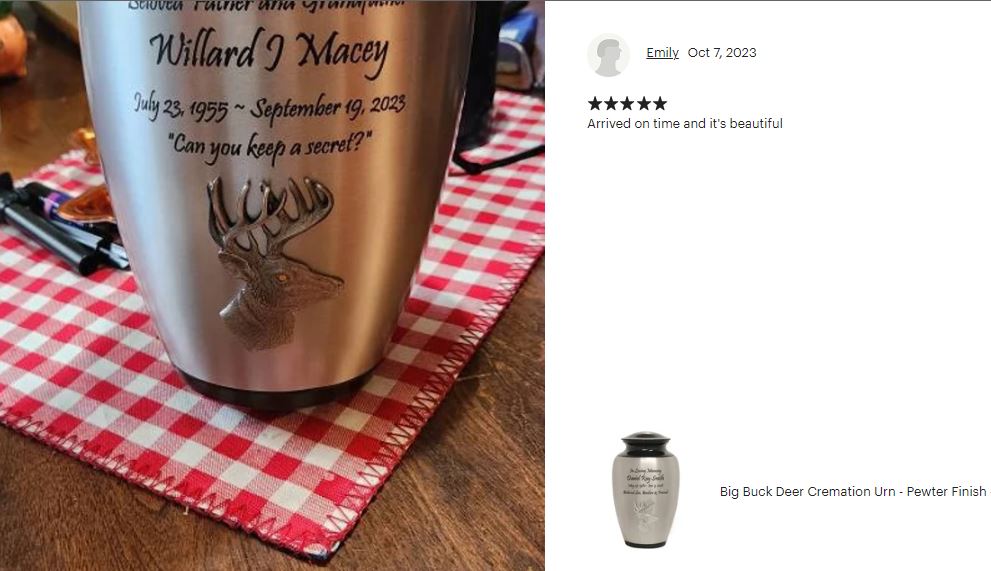 Buck Deer Adult Cremation Urn - Large Deer Hunters Urn - Tribute Wreath™ - Pro Personalization - Burial Vault Option