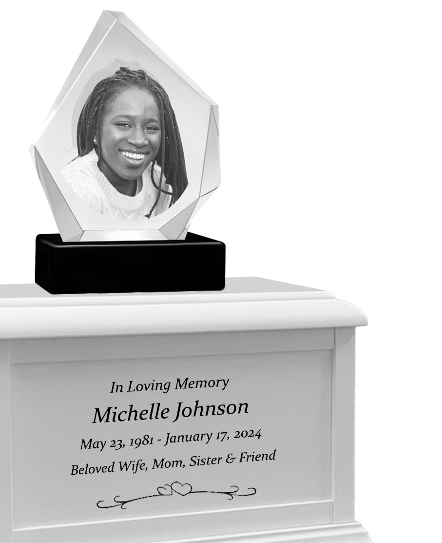 Diamond 3D Crystal Black, Brown or White Keep The Memory® Wood Urn Set - 3D Crystal Photo Engraved Wood Urn
