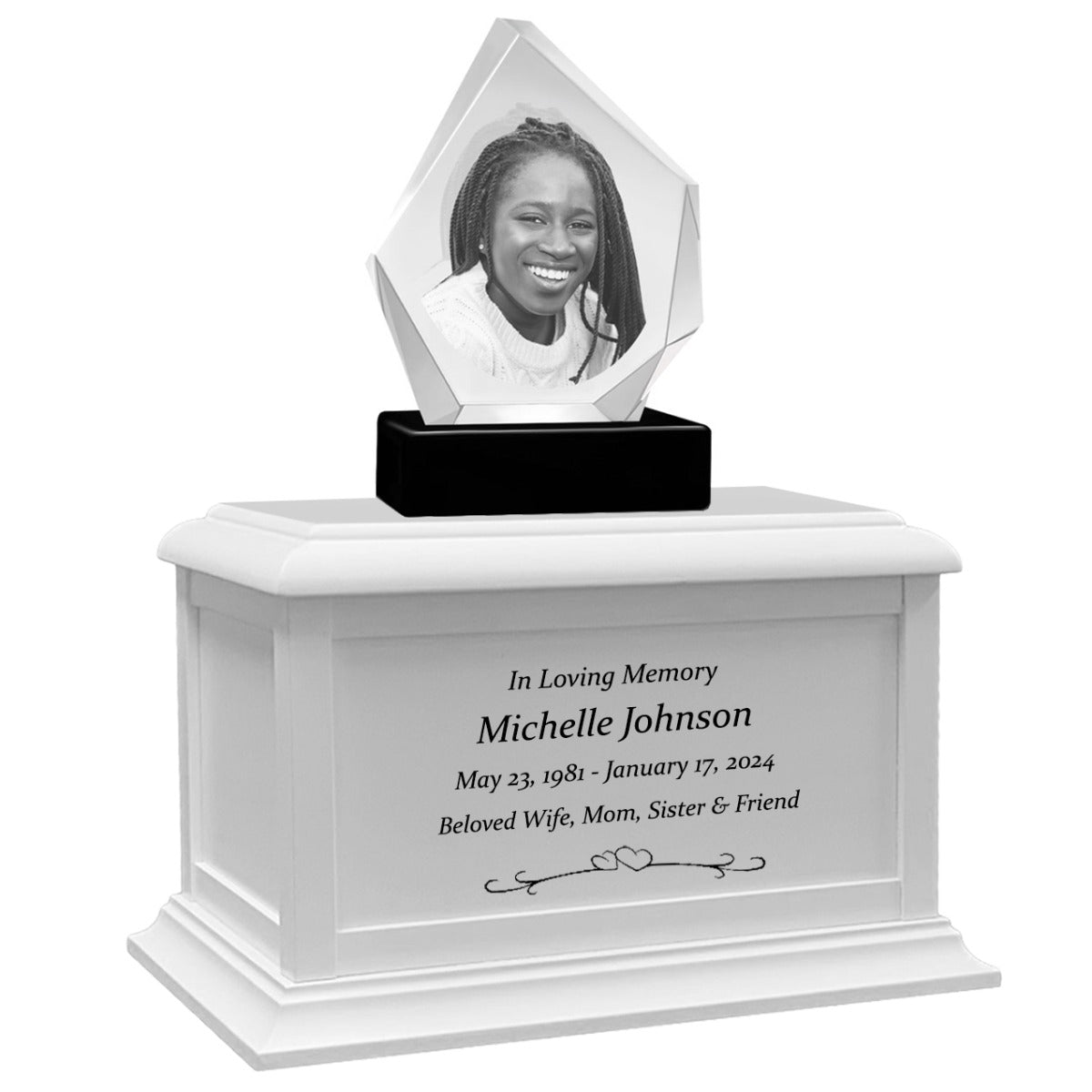 Diamond 3D Crystal Black, Brown or White Keep The Memory® Wood Urn Set - 3D Crystal Photo Engraved Wood Urn