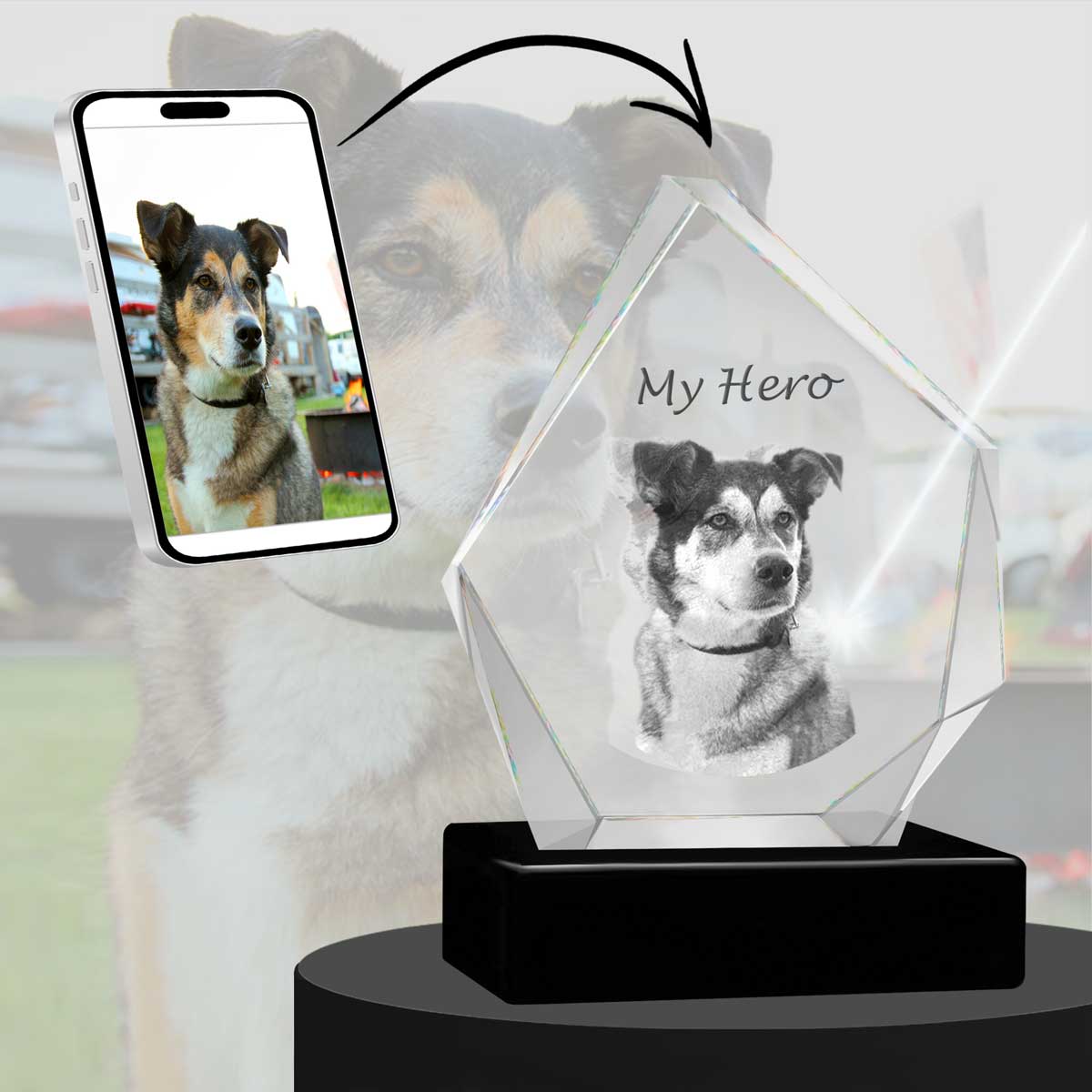 3D Crystal Large Diamond Photo - Engraving & Light Base Options
